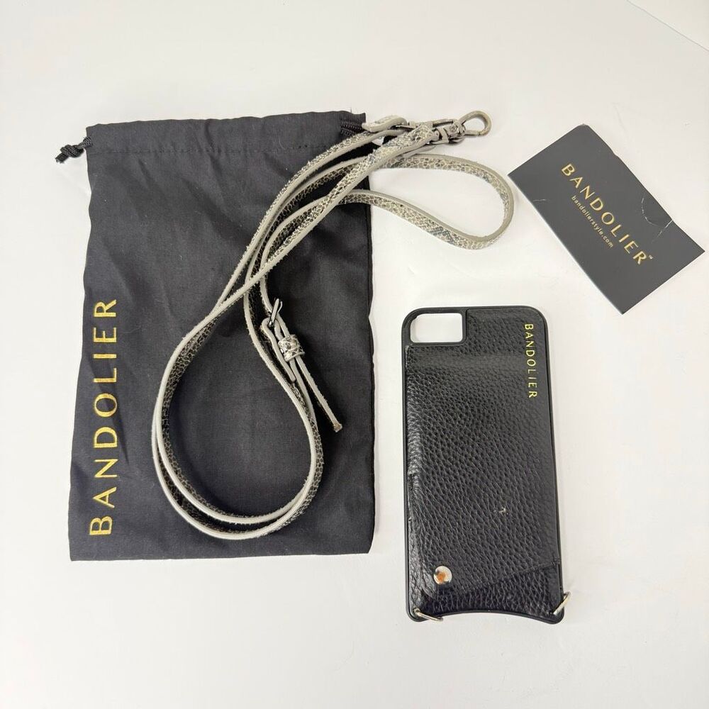 Bandolier Black Pebbled Leather Crossbody iPhone Case Snakeskin Strap w Dust Bag